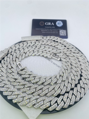 Hip Hop Miami Cuban Link Chain 15mm VVS Moissanite Sterling Silve Cuban Link Necklace