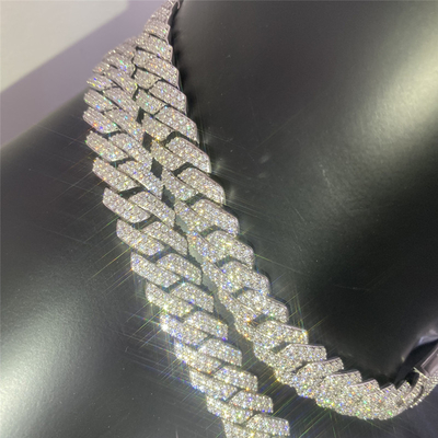 Hip Hop Miami Cuban Link Chain 15mm VVS Moissanite Sterling Silve Cuban Link Necklace