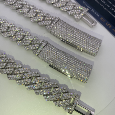 Hip Hop Miami Cuban Link Chain 15mm VVS Moissanite Sterling Silve Cuban Link Necklace
