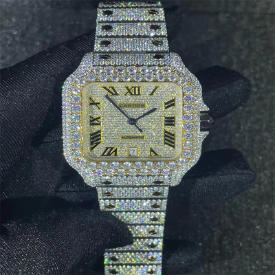 Moissanite Cartier Watch Luxury White Dial Iced Out Cartier Watch ODM Custom Watches For Men