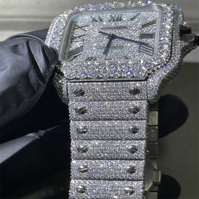 GRA Etsy Moissanite Iced Out Watch Santos Bust Down Moissanite Watch