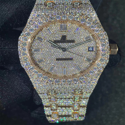 Hip Hop Datejust Moissanite AP Watch Custom Moissanite Round Brilliant Cut