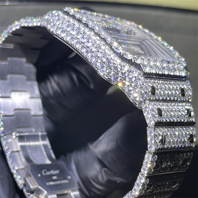 Luxury Moissanite Bust Down Watch Round Brilliant Cut Moissanite Cartier Santos