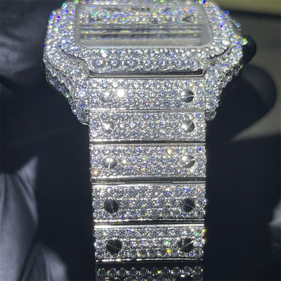 Luxury Moissanite Bust Down Watch Round Brilliant Cut Moissanite Cartier Santos