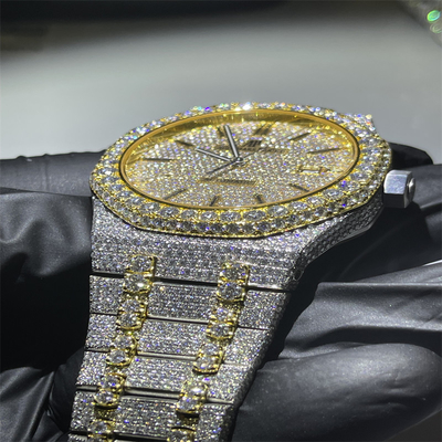 Automatic Moissanite Bust Down Watch Studded Analog 14k White Gold Watch