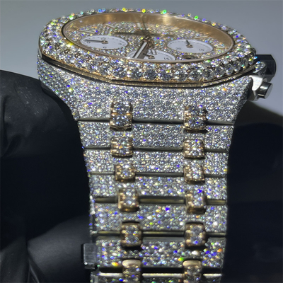 Automatic Moissanite Bust Down Watch Studded Analog 14k White Gold Watch