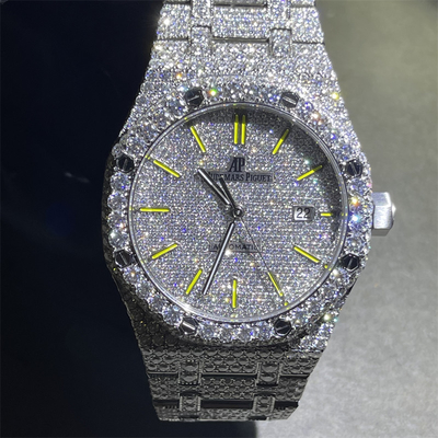 Royaloak  Moissanite Iced Out Watch 3EX 14k White Gold Diamond Watch For Men