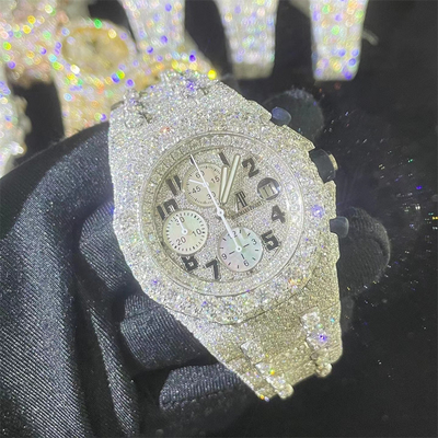 Automatic Moissanite Bust Down Watch Studded Analog 14k White Gold Watch