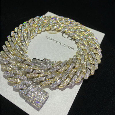 Custom Moissanite Cuban Chain Necklace 24 Inch GRA Cuban Link For Music Concert