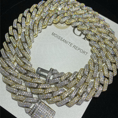 Iced Out Miami Cuban Link Chain OEM 18k Gold Cuban Link Chain 925 Sterling Silver