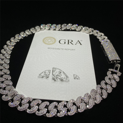 Hip Hop Moissanite Cuban Link Chain Miami Mens Sterling Silver Jewelry Necklace