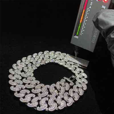 Hip Hop Moissanite Cuban Link Chain Miami Mens Sterling Silver Jewelry Necklace
