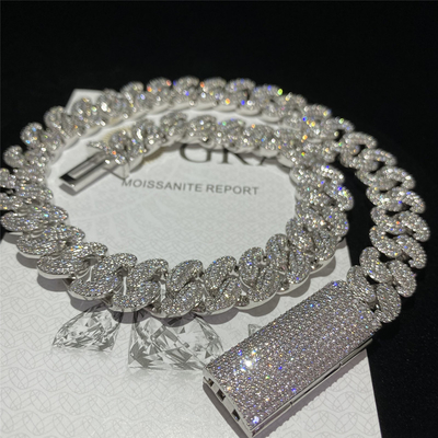 Hip Hop Moissanite Cuban Link Chain Miami Mens Sterling Silver Jewelry Necklace