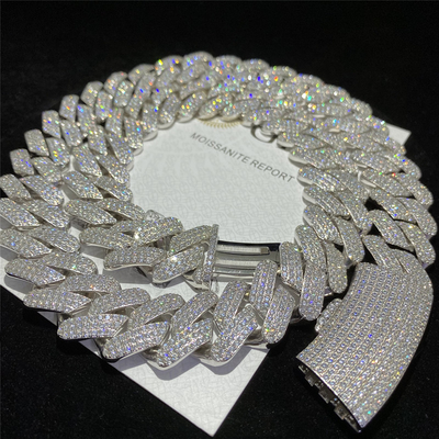 Miami Iced Out Mens Cuban Link Chain VVS Moissanite Rappers 925 Sterling Silver