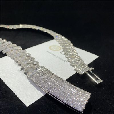 Miami Iced Out Mens Cuban Link Chain VVS Moissanite Rappers 925 Sterling Silver