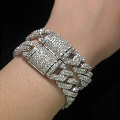 Custom S925 Silver Moissanite Cuban Link Chain Miami Bracelet Iced Out Jewelry