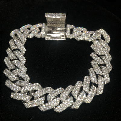 Custom S925 Silver Moissanite Cuban Link Chain Miami Bracelet Iced Out Jewelry
