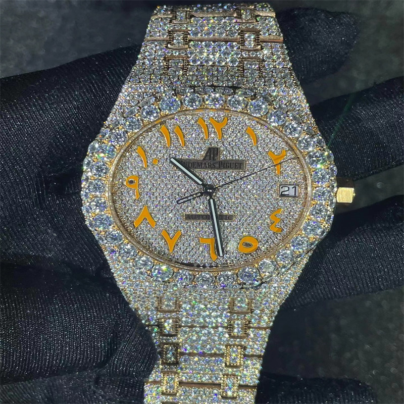 Hip Hop Datejust Moissanite AP Watch Custom Moissanite Round Brilliant Cut