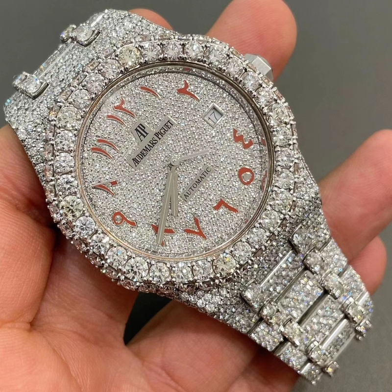 Stainelss Steel Custom Moissanite Watches Moissanite Audemars Piguet Royal Oak