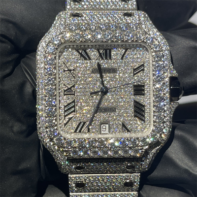 qualité DEF VVS Moissanite Watch Full Dial BV Santos Full Diamond Usine